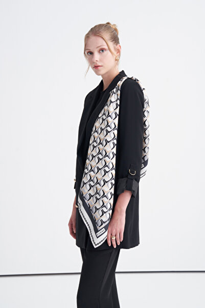 Zühre Double-Breasted Collar Accessory Detailed Oversize Long Lined Black Jac...