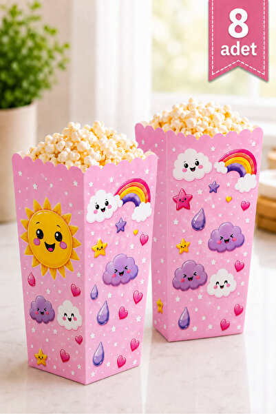 Baloncu Nene Pink Rainbow Cloud Sun Corn Box Set of 8 8X11 cm Girl's Birthday...