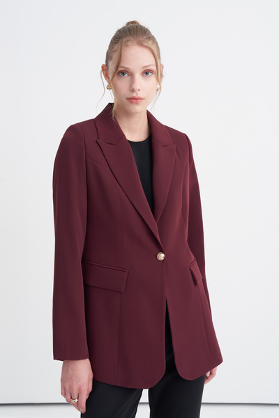 Zühre Kruvaze Yaka Tek Düğmeli Blazer Astarlı Bordo Ceket 0070