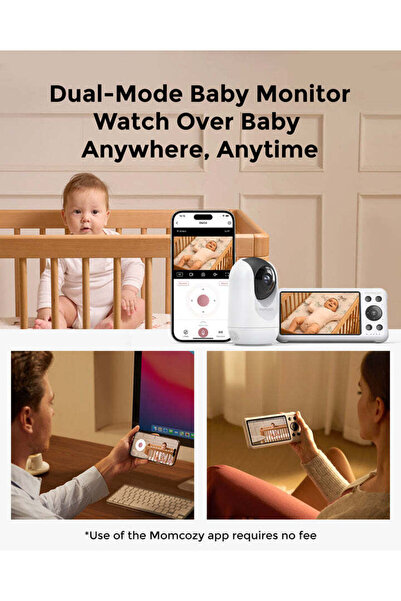 Momcozy BM04 Akıllı WiFi Bebek Kamerası ve 5 İnç Ekran – 1080P HD, Gece Görüşü, Çift Yönlü Ses