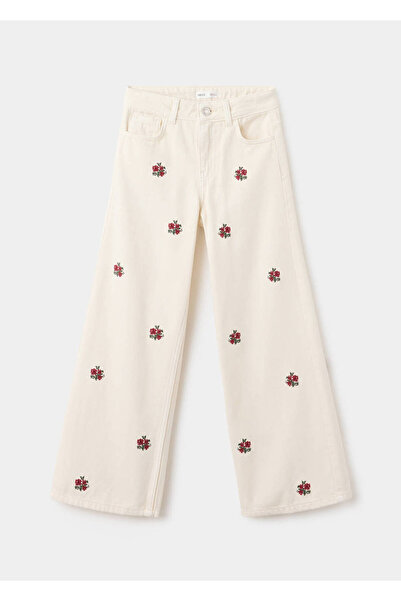 MANGO Kids Çiçek işlemeli wide leg jean pantolon