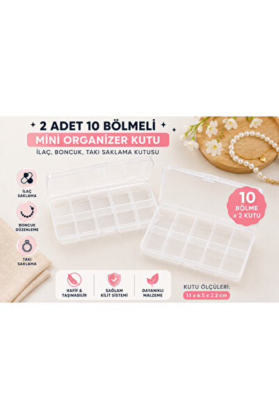 By MO Accessories 2 Adet 10 Bölmeli 13.5 x 7 x 2.2 h Mini Kutu Organizer Sakl...