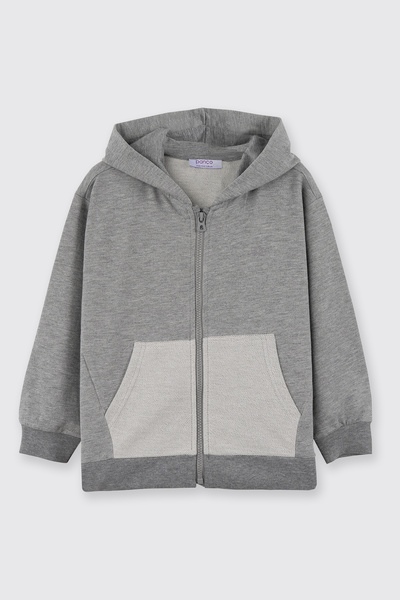 Panço Unisex Çocuk Gri-Melanj Fermuarlı Sweatshirt