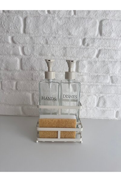 yeninesilevim 2'li Krem 500 ml Cam Hazneli Metal Standlı Sabunluk Deterjanlık...