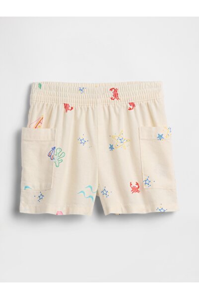 GAP Kız Bebek Krem Pull-On Keten Karışımlı Kargo Şort