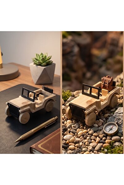 Genel Markalar Woodify Atölye El Yapımı Ahşap Jeep Arazi Aracı - Nostaljik Ma...