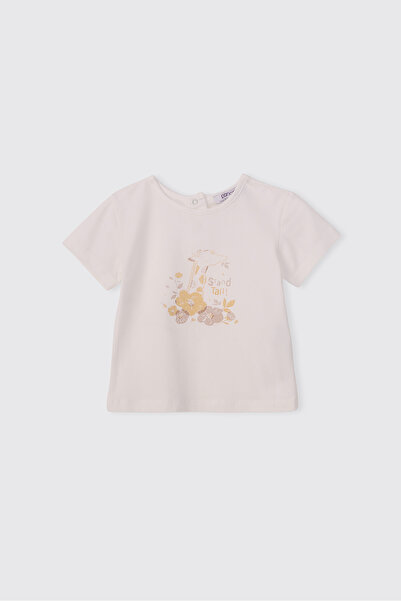Panço Baby Girl Printed Short Sleeve White T-Shirt