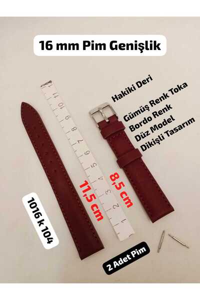 Brality 16 mm Uyumlu Kol Saati Kordonu , HAKİKİ DERİ , KOYU BORDO Renk Düz-Di...