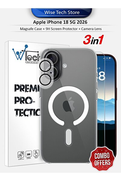 Wtech Apple iPhone 18 5G 2026 3 in 1 Fits MagSafe Not Yellowing Case, 9H Scre...