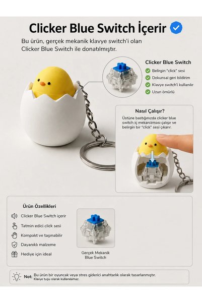 Helis Craft Set of 10 Clicker Chick Keychain Pushable Blue Switch Stress Relief Toy