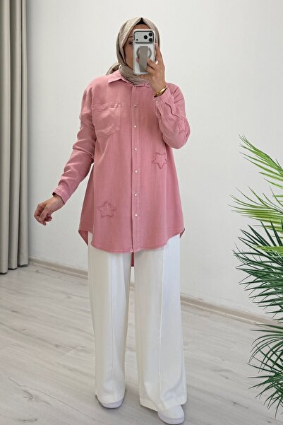 T Moda Store My Magazin Tansel Kumaş Yıldız Detay Çıtçıt Düğmeli Tesettür Gömlek