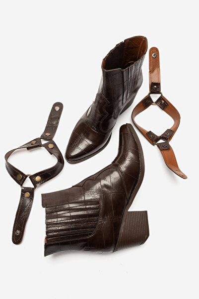 by selvi Lukka Shoes Nova Kadın Acı Kahve Kroko Western Dallas Tak Çıkar Bot