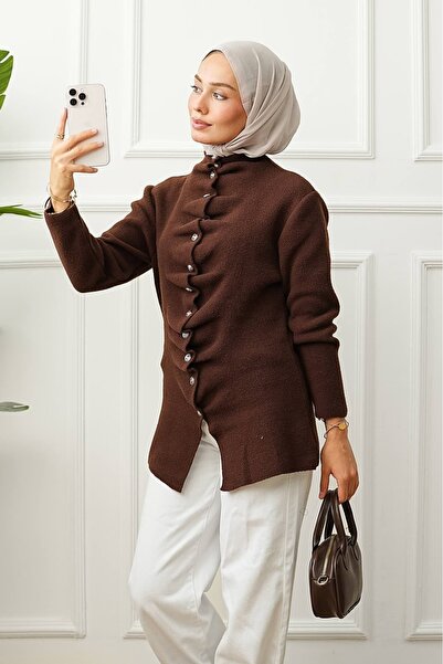 ankanoor Ruffled Button Detailed Felt Knitwear Cardigan Anka261051