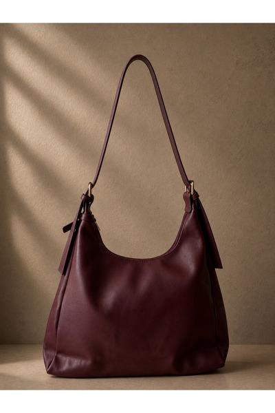 BAGS حقيبة كتف نسائية كبيرة الحجم من الجلد الناعم باللون العنابي، حقيبة يومية أنيقة ومفيدة وأنيقة