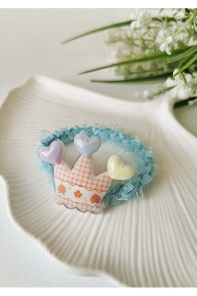 Halley Concept Pastel Heart Crown Detailed Blue Elastic Hair Clip