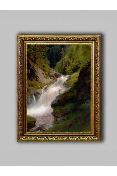 WoodyArts Vivona Waterfall Golden Antique Framed Decorative Living Room Wall ...
