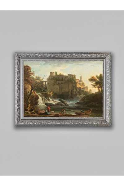 WoodyArts Peisaj Tivoli, gri, înrămat în stil vintage, pictură decorativă de ...