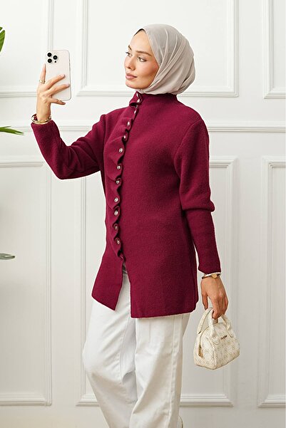 ankanoor Ruffled Button Detailed Felt Knitwear Cardigan Anka261051