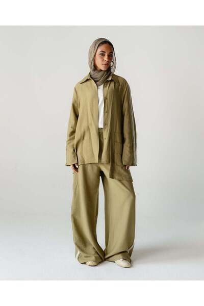 Glow Olive Stripe Linen Co-ord Set