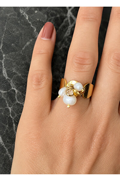 tones official Tarnish Resistant Steel/Real Pearl Dangle Sequin Ring