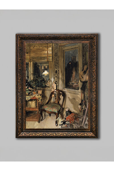 WoodyArts Scaun vintage cu cadru anticat din bronz, pictură decorativă de per...