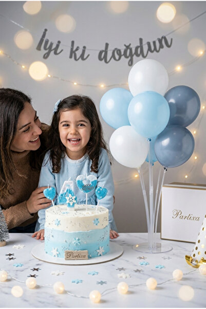 Partixa Kar Tanesi Konsept Rakamlı Pasta Mumu & Balon Stand Seti - Doğum Günü...
