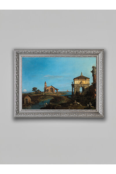 WoodyArts Adada Chapel Gray Antique Framed Decorative Living Room Wall Painti...