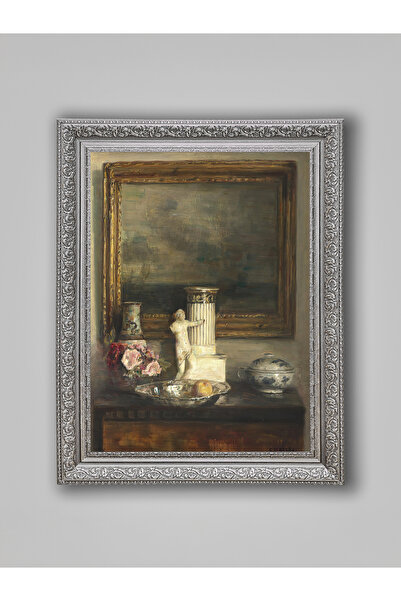 WoodyArts Rustic Table Gray Antique Framed Decorative Living Room Wall Painti...