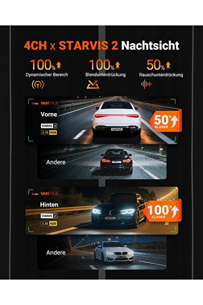 VANTRUE N5S 4 Kanal STARVIS 2 Araç Kamerası Araba 2.7K+ 1080P+ 1080P+ 1440P Ön İç Arka, HDR+ WDR