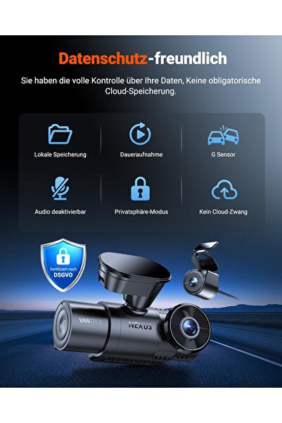 VANTRUE N4S 3 Kanallı Araç Kamerası 2.7K+2.5K+1440P Ön Arka İç Mekan, STARVIS 2 HDR Gece Görüşü,