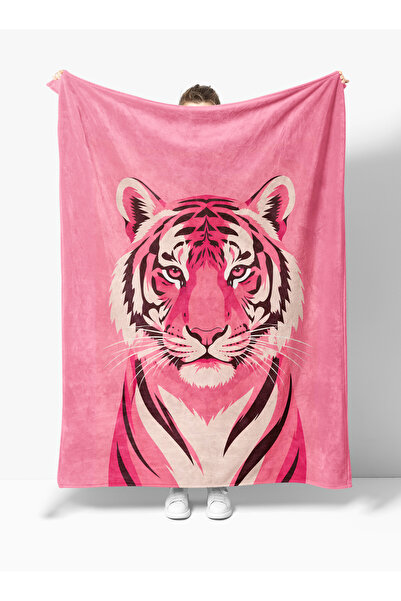Erays Home Pink Tiger Pattern Digital Printed Fleece Blanket Tv Blanket Fleec...