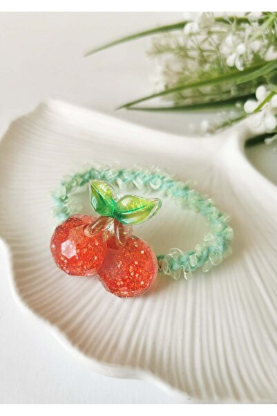 Halley Concept Mint Green Elastic Hair Clip with Glitter Cherry Figure