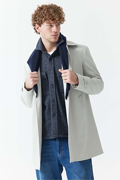 PAULMARK Men's Shirt Collar Trench Coat