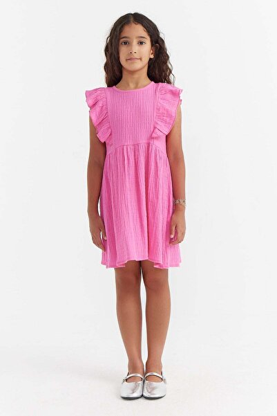 PAULMARK Girl's Textured Dress with Ruffle Detail on the Sleeves