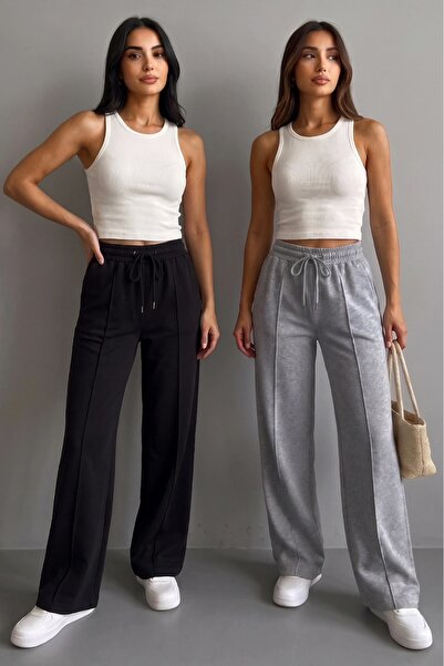 Green Hill Pack of 2 Wide-Leg Striped Black and Gray Sweatpants