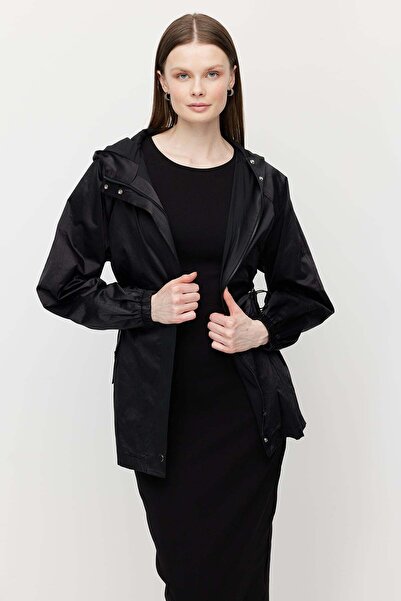 PAULMARK Women's Shiny Fabric Short Trench Coat with Adjustable Waist
