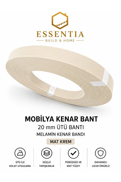 ESBH Mobilya Kenar Bant 20 mm x 5 Metre Mat Krem Ütü Bantı Melamin Kenar Bandı