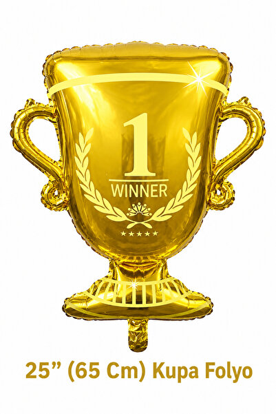BalonArt 25” 65 Cm Gold Kupa Folyo Balon Winner Şampiyonluk Futbo Kutlama Balonu