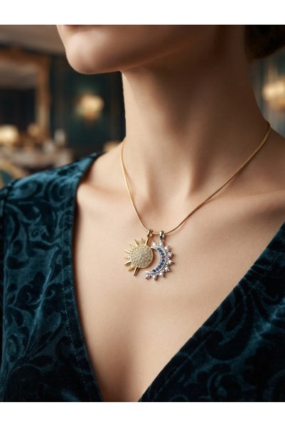 Diar Aksesuar Güneş - Ay, Gece - Gündüz Gold Renk Çelik Kolye