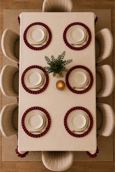 ZİLCA HOME 6-Person 7-Piece Ruffled Tablecloth Set