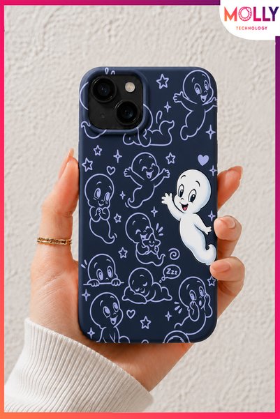 Molly Navy Blue Ghost Casper Night Fun Patterned Velvet Inside Silicone Case ...