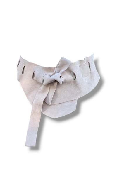 Yılday Gür Butik Capucine Beige Nubuck Women's Belt, Bow Tie Dress Belt - Sta...
