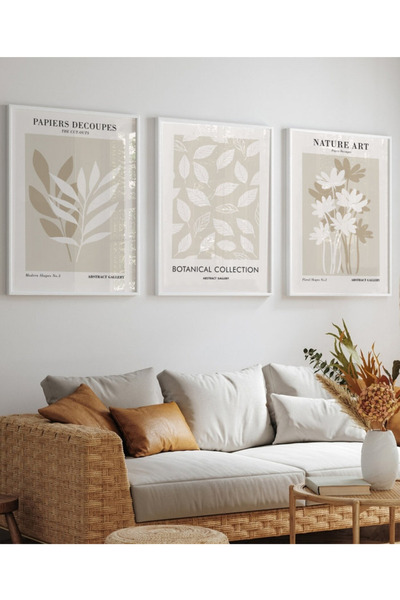 NT Handmade 3-Piece Minimalist Flower and Leaf Wall Decor with Natural Wood F...