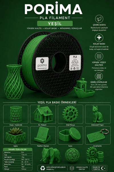 Porima PLA Filament Yeşil Renk 1KG
