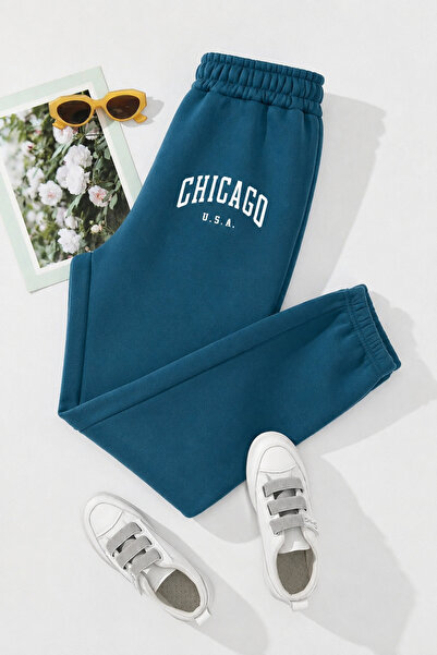 Boi Chicago U.S.A Sweatpants Jogger - Unisex Μαύρο εμπριμέ ψηλόμεσο λαστιχένι...