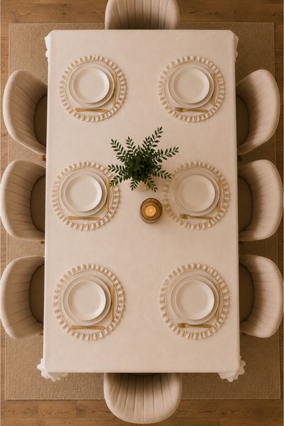 ZİLCA HOME 6-Person 7-Piece Ruffled Tablecloth Set