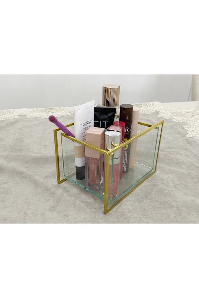 limly Elegant Gold Organizer Makeup Glass Box