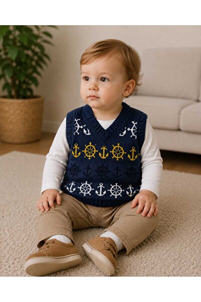 krm kerem bebe Anchor Patterned Baby Sweater