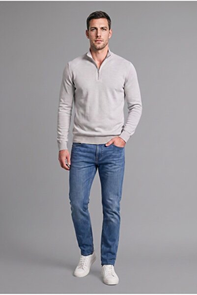DeFacto Standard Fit Regular Cut High Collar Half Zipper Basic Plain Knitwear...