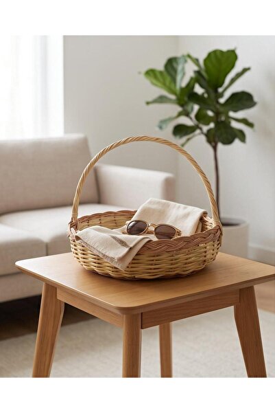 TerraVase Toprak Ürünleri Doğal Hasır Saplı Sunum Sepeti –33x40x10CM